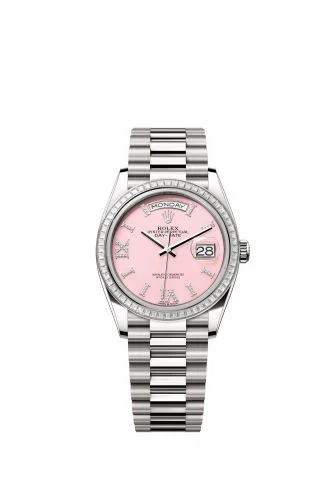 Rolex Day-Date 36 White Gold - Baguette / Pink Opal / President 128399TBR-0009 (m128399tbr-0009)
